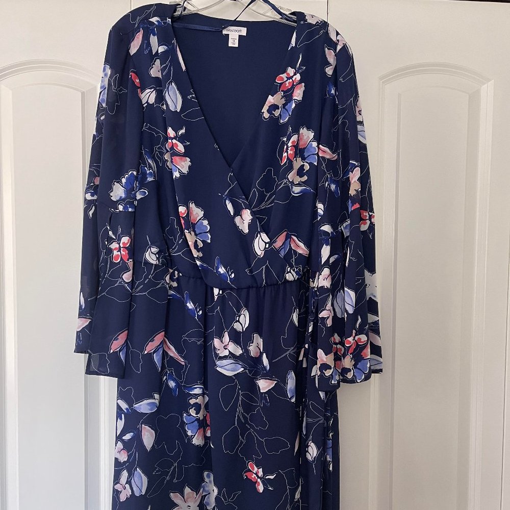 Navy Floral Long Sleeve Dress